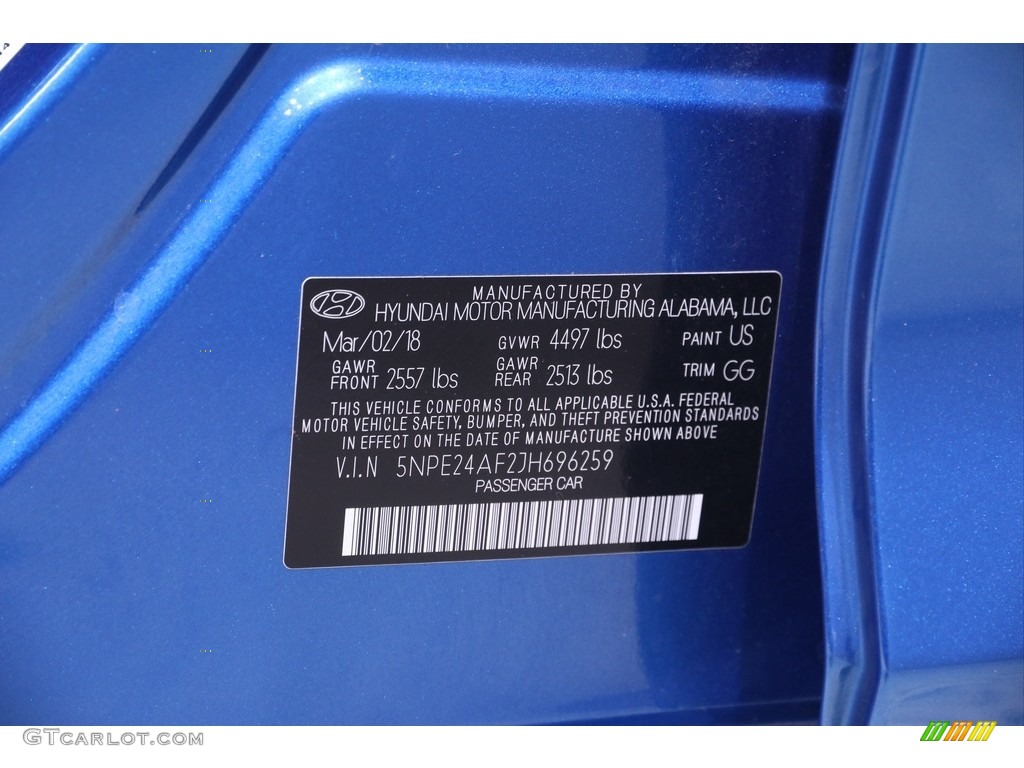 2018 Sonata SE - Electric Blue / Gray photo #19
