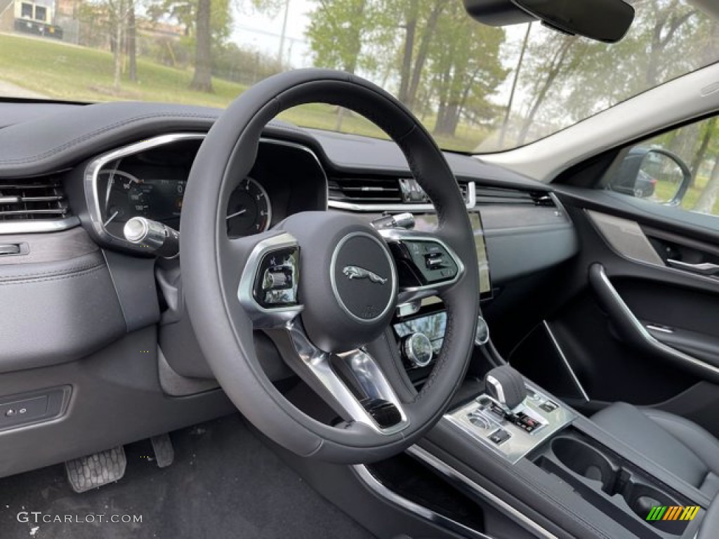 2021 Jaguar F-PACE P250 Ebony/Ebony Steering Wheel Photo #141467729