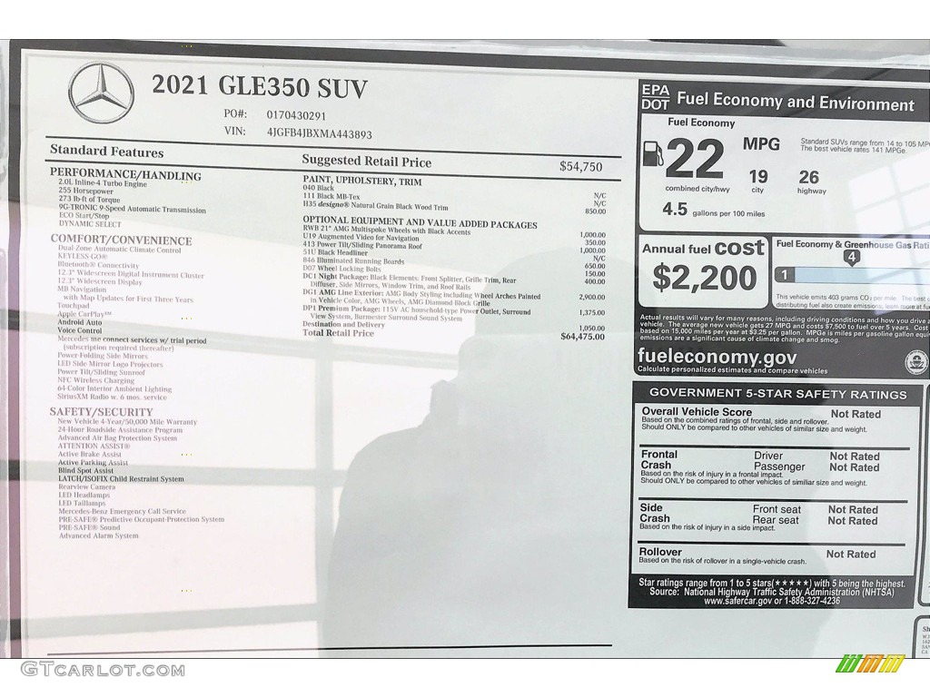 2021 Mercedes-Benz GLE 350 Window Sticker Photo #141472967
