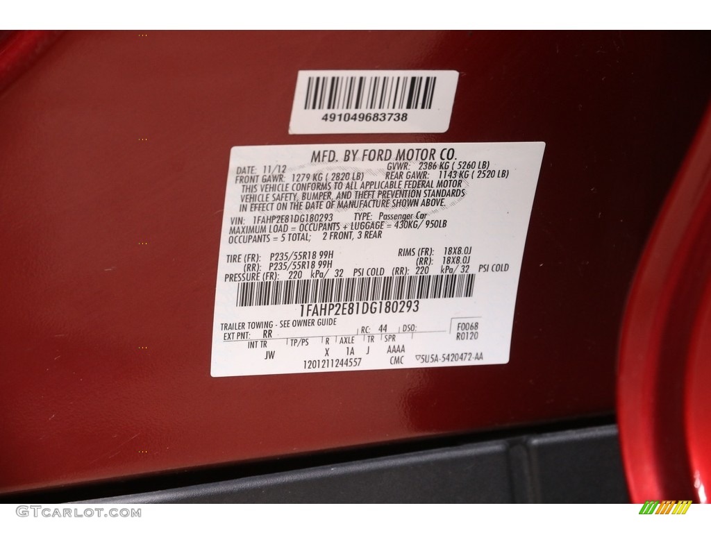 2013 Taurus SEL - Ruby Red Metallic / Charcoal Black photo #20