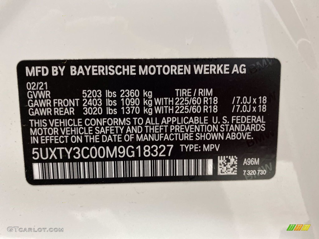 2021 BMW X3 sDrive30i Color Code Photos
