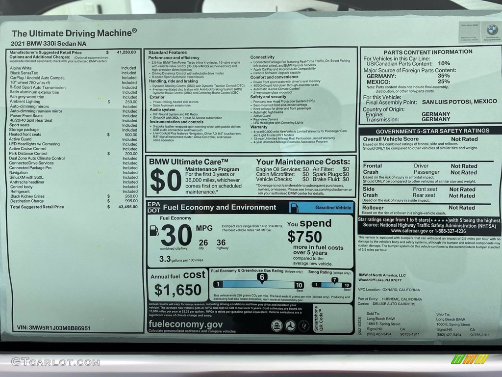 2021 3 Series 330i Sedan - Alpine White / Black photo #25