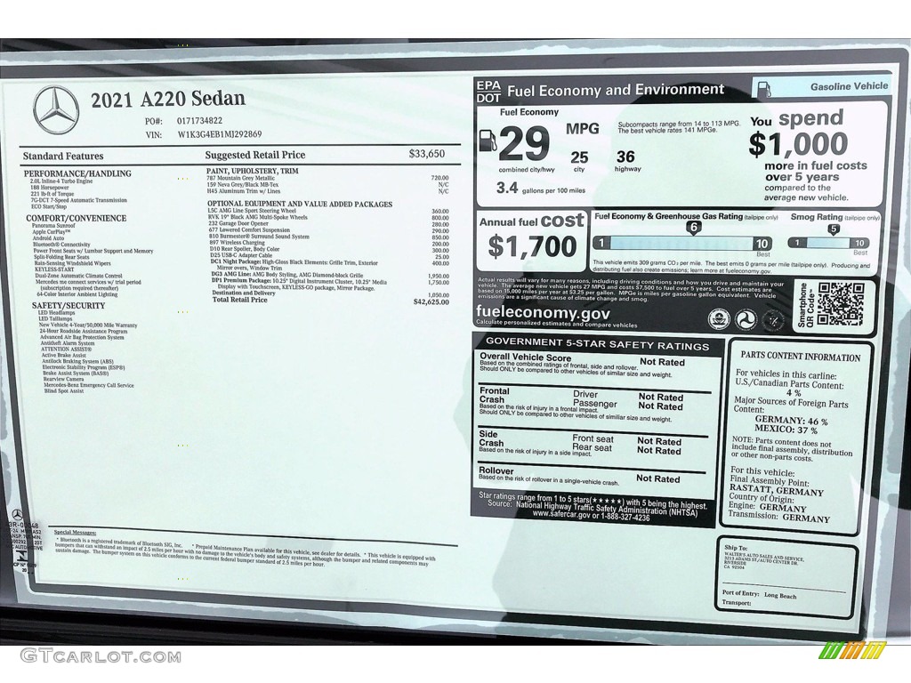 2021 A 220 Sedan - Mountain Grey Metallic / Neva Grey/Black photo #11