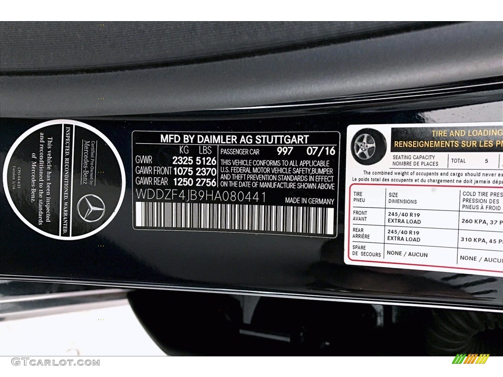 2017 Mercedes-Benz E 300 Sedan Color Code Photos