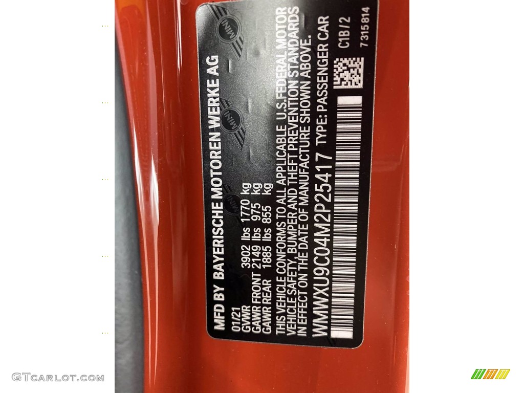 2021 Hardtop Color Code C1B for Solaris Orange Metallic Photo #141510544