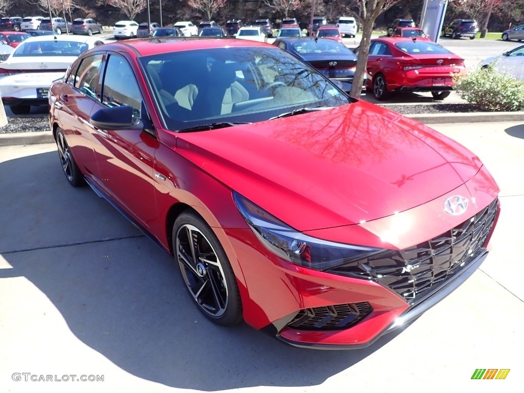 2021 Elantra N-Line - Scarlet Red Pearl / Black photo #3