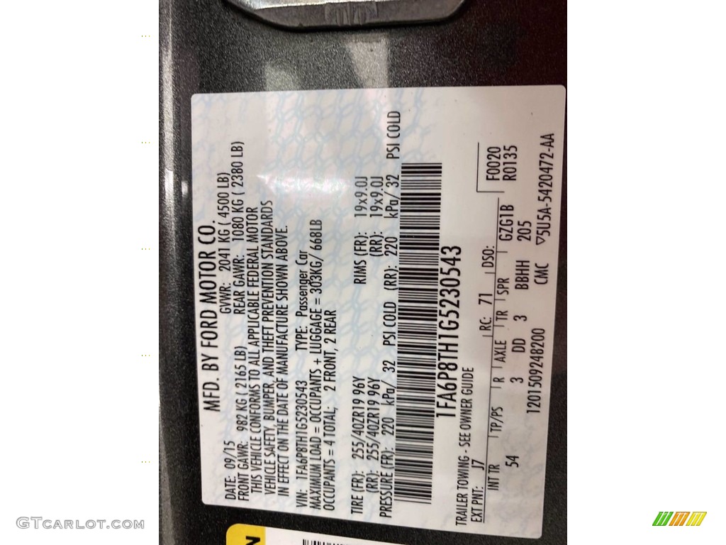 2016 Mustang EcoBoost Coupe - Magnetic Metallic / Red Line photo #34