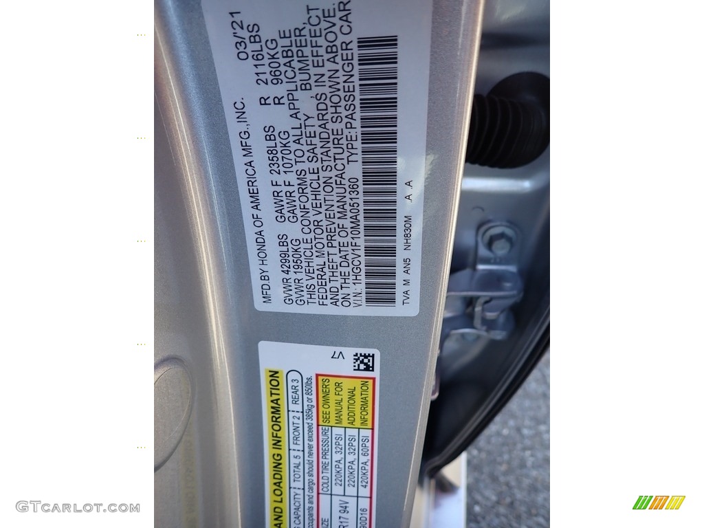 2021 Accord LX - Lunar Silver Metallic / Black photo #12