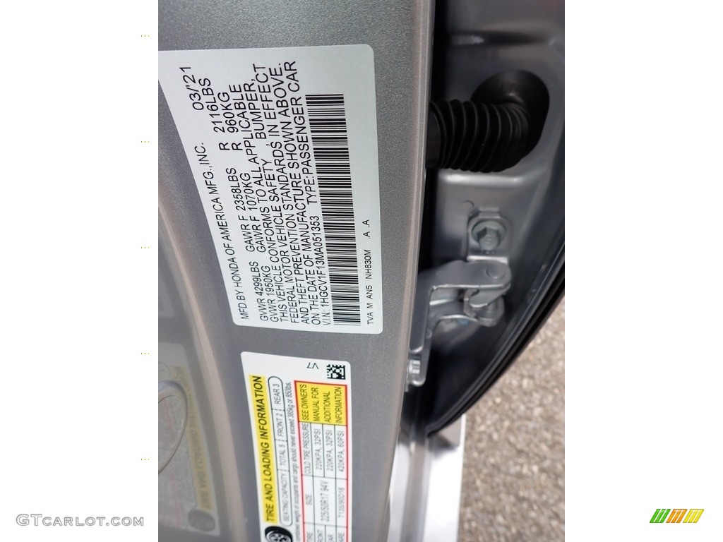 2021 Accord LX - Lunar Silver Metallic / Black photo #13
