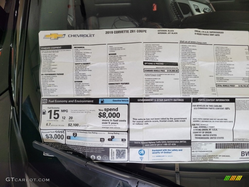 2019 Chevrolet Corvette ZR1 Coupe Window Sticker Photo #141520585