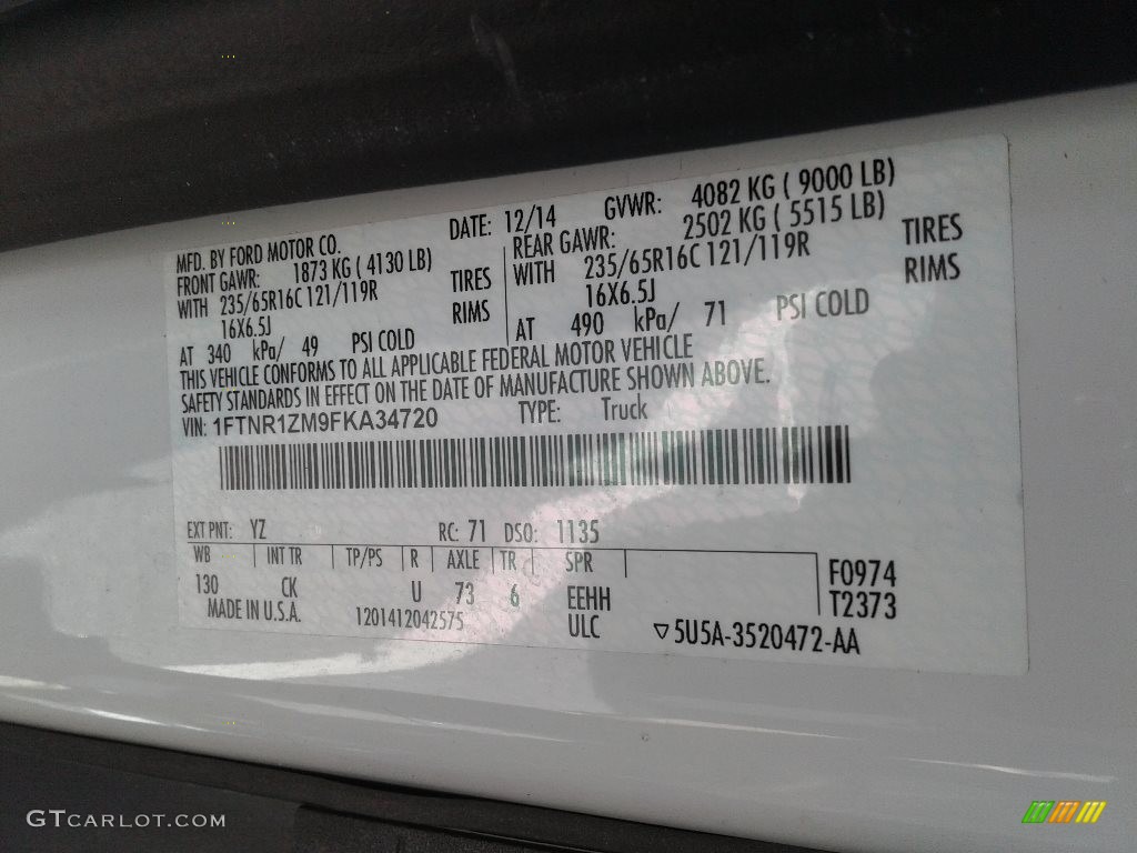 2015 Transit Color Code YZ for Oxford White Photo #141526847