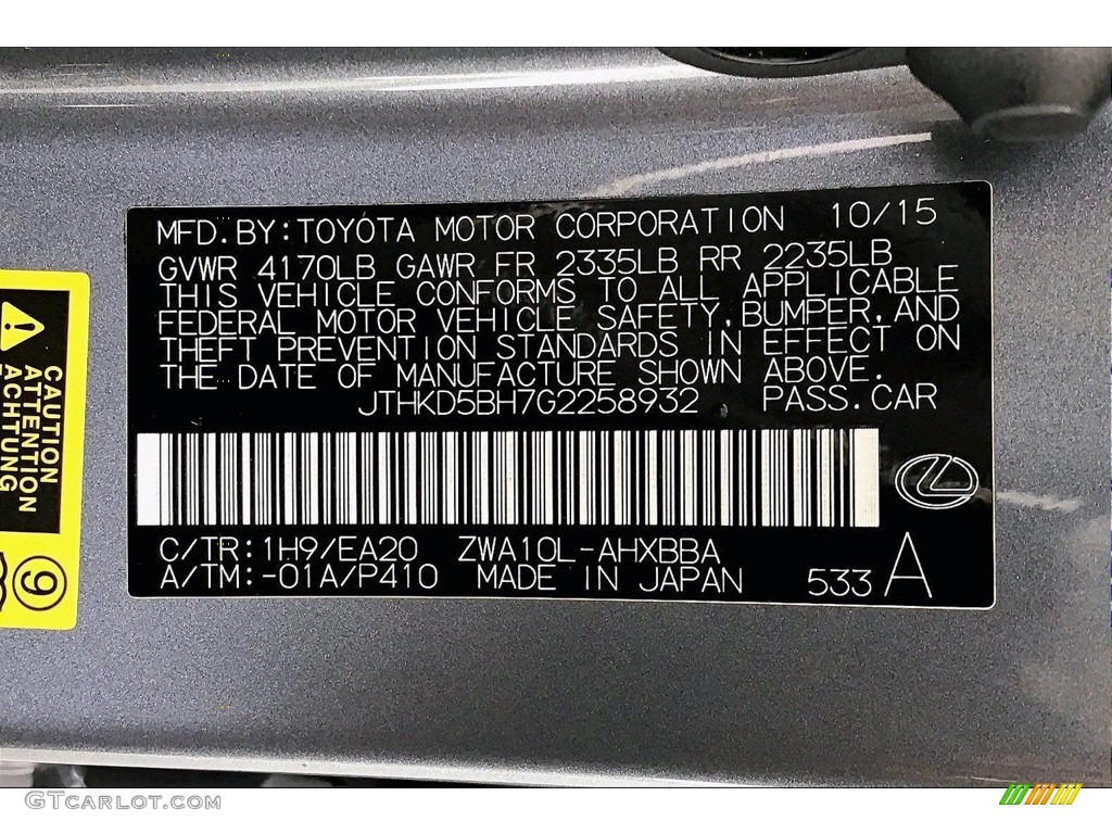 2016 CT 200h Hybrid - Nebula Gray Pearl / Black photo #32