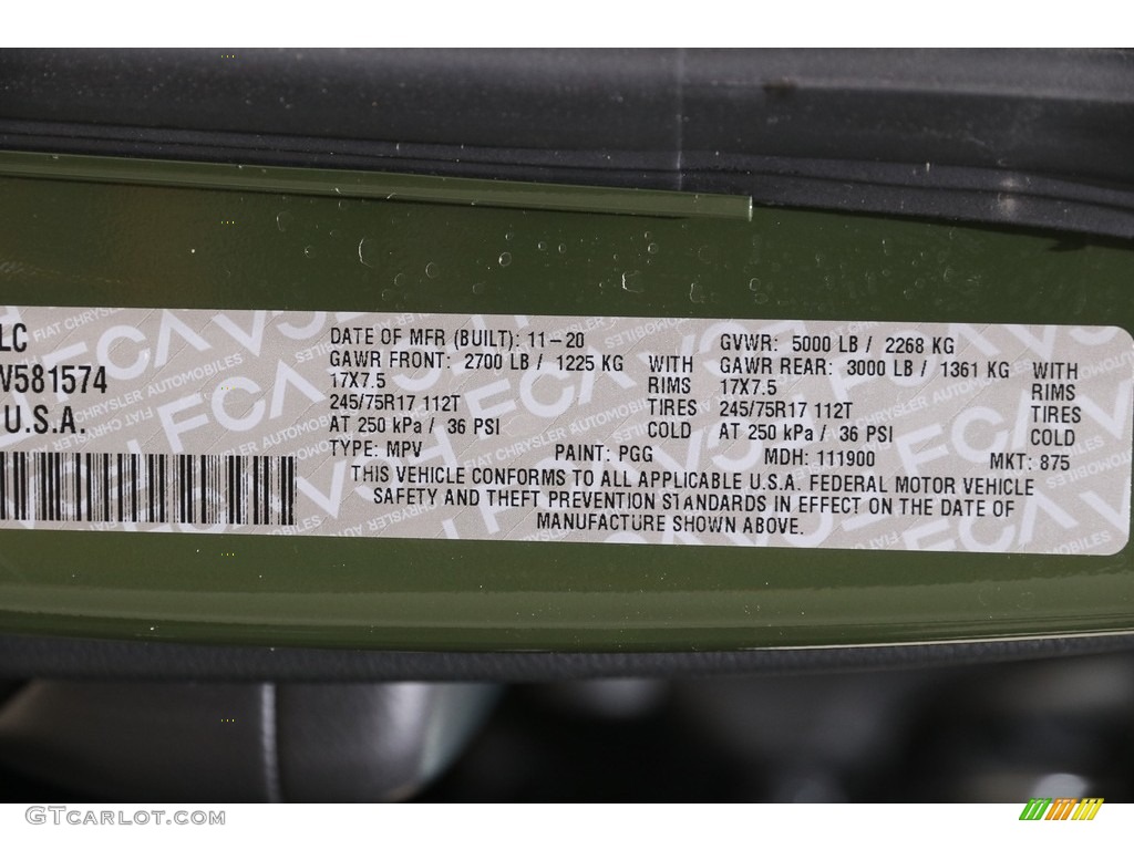 2021 Jeep Wrangler Sport 4x4 Color Code Photos
