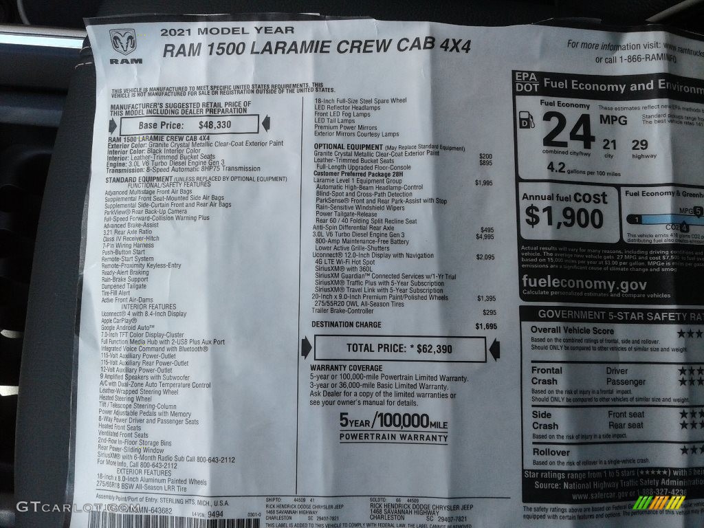 2021 Ram 1500 Laramie Crew Cab 4x4 Window Sticker Photos