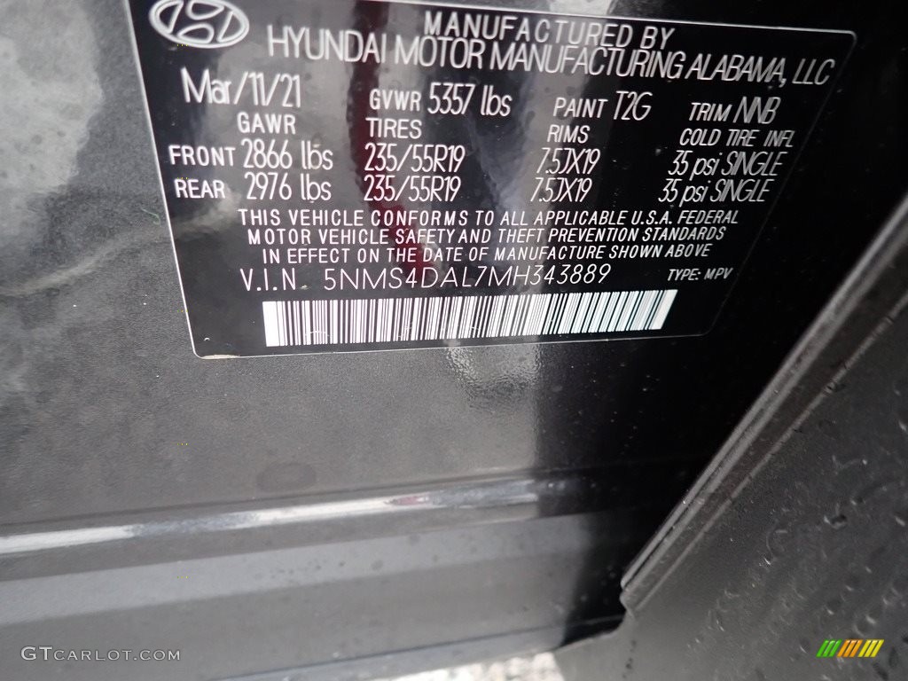 2021 Hyundai Santa Fe Limited AWD Color Code Photos
