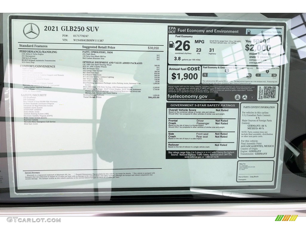 2021 Mercedes-Benz GLB 250 Window Sticker Photo #141561444