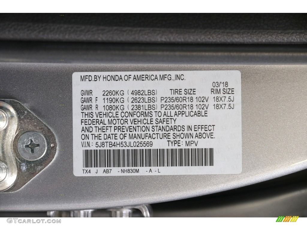 2018 Acura RDX AWD Technology Color Code Photos