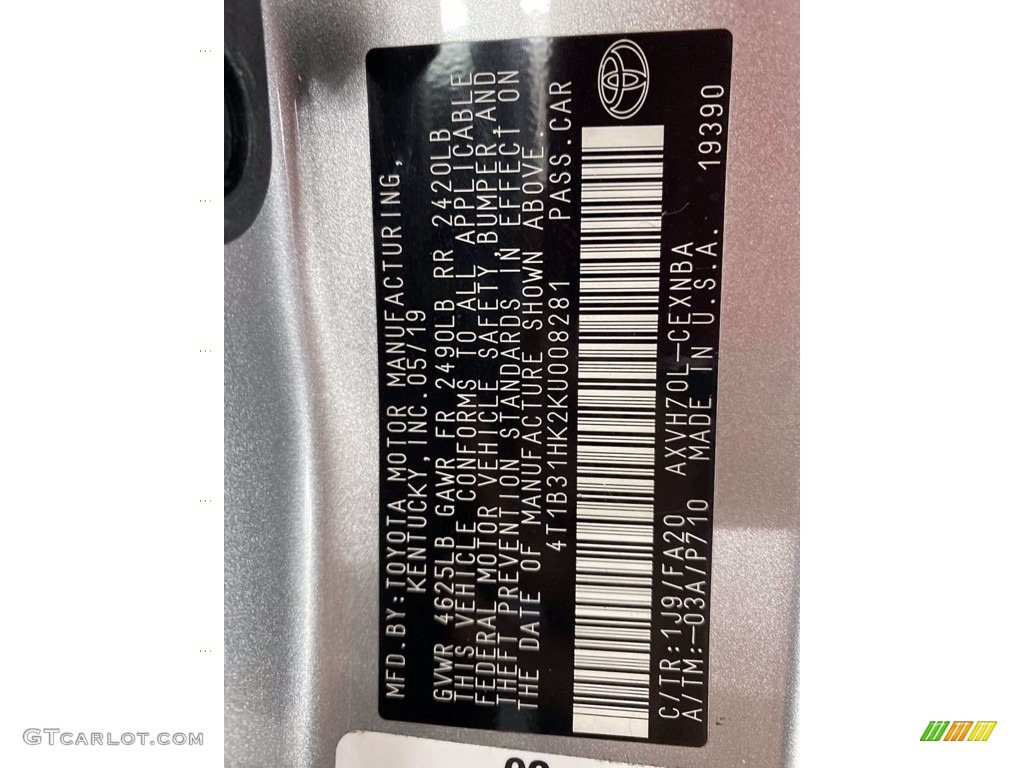 2019 Camry Hybrid LE - Celestial Silver Metallic / Black photo #35