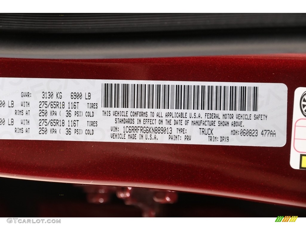 2019 1500 Color Code PRV for Delmonico Red Pearl Photo #141580562