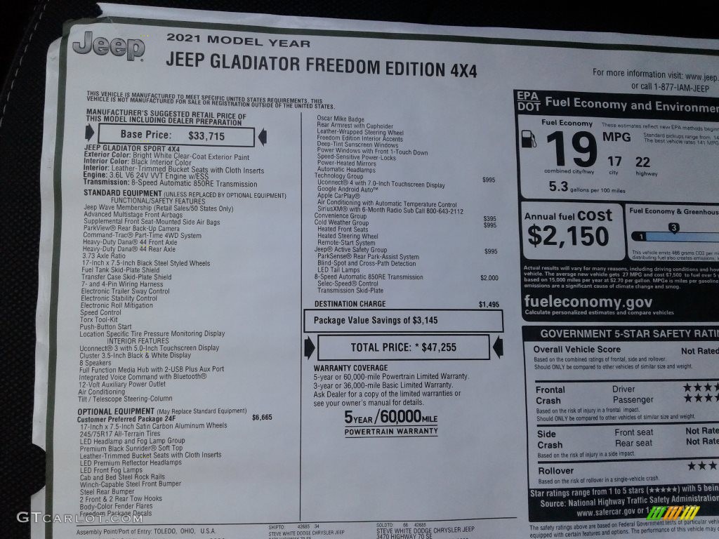 2021 Jeep Gladiator Freedom Edition 4x4 Window Sticker Photos