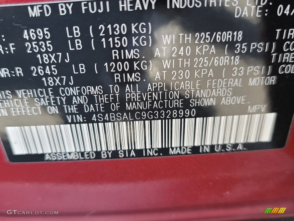 2016 Outback 2.5i Limited - Venetian Red Pearl / Slate Black photo #35