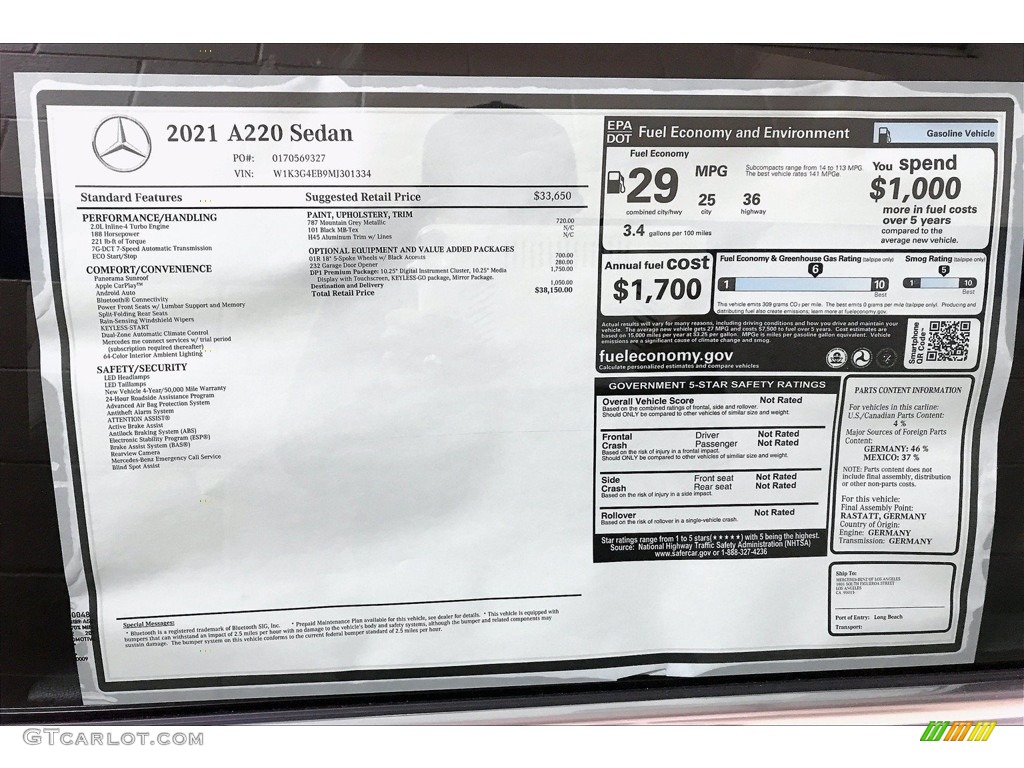 2021 A 220 Sedan - Mountain Grey Metallic / Black photo #13