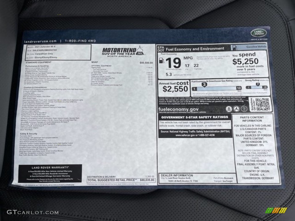 2021 Land Rover Defender 90 X Window Sticker Photos