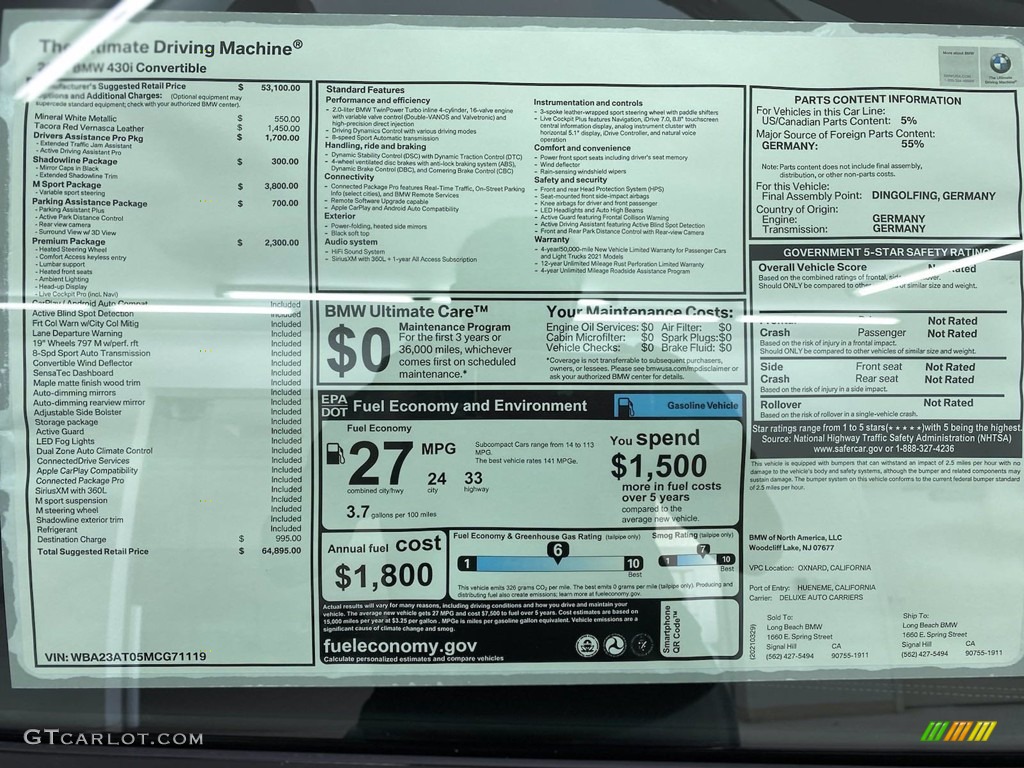 2021 4 Series 430i Convertible - Mineral White Metallic / Tacora Red photo #25