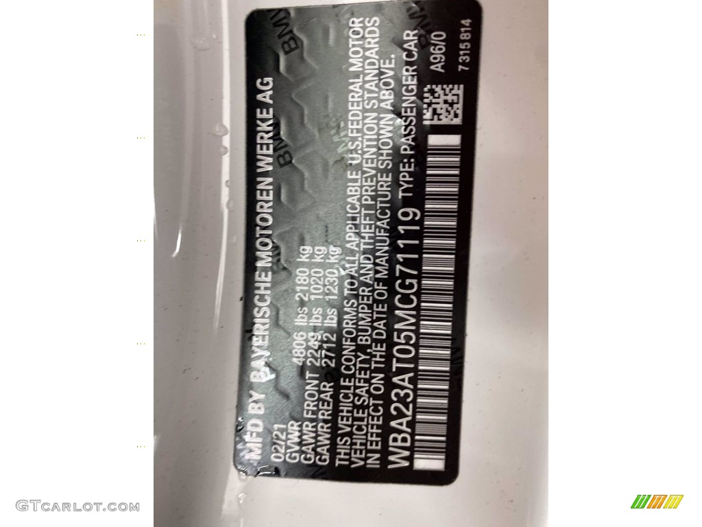 2021 4 Series Color Code A96 for Mineral White Metallic Photo #141618109