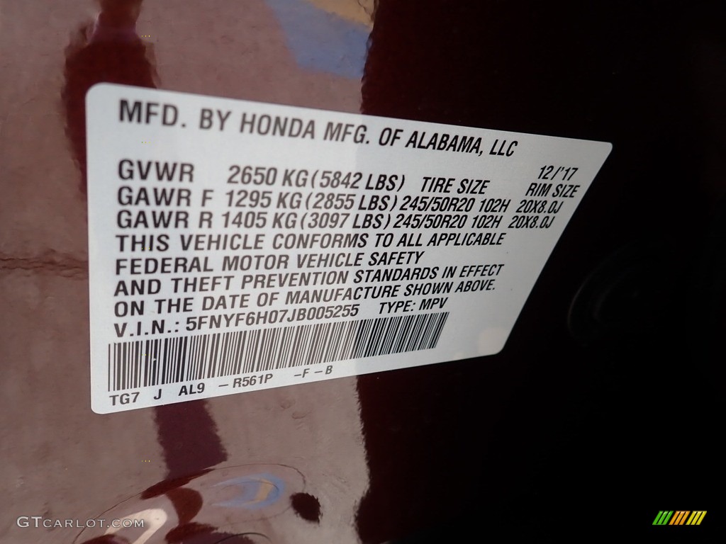 2018 Pilot Color Code R561P for Deep Scarlet Pearl Photo #141628754