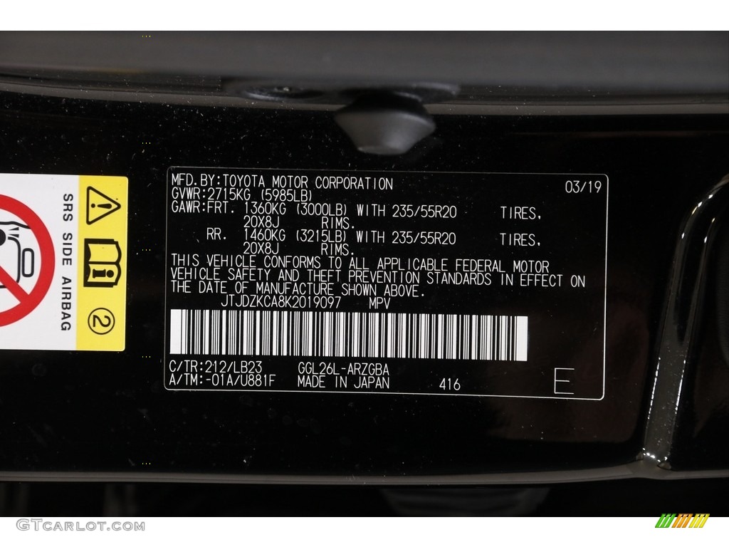 2019 Lexus RX 350L AWD Color Code Photos