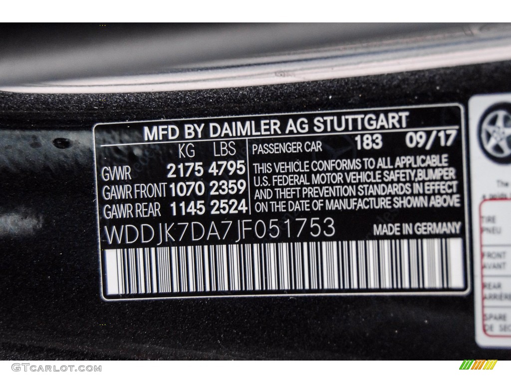 2018 Mercedes-Benz SL 550 Roadster Color Code Photos