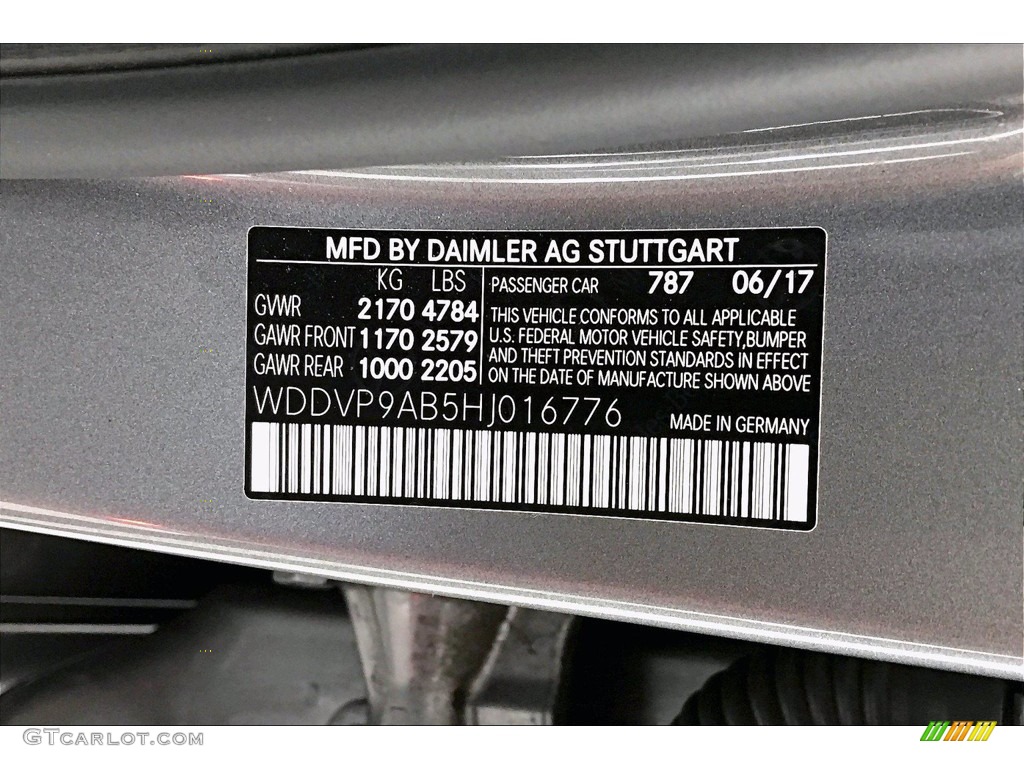 2017 Mercedes-Benz B 250e Color Code Photos