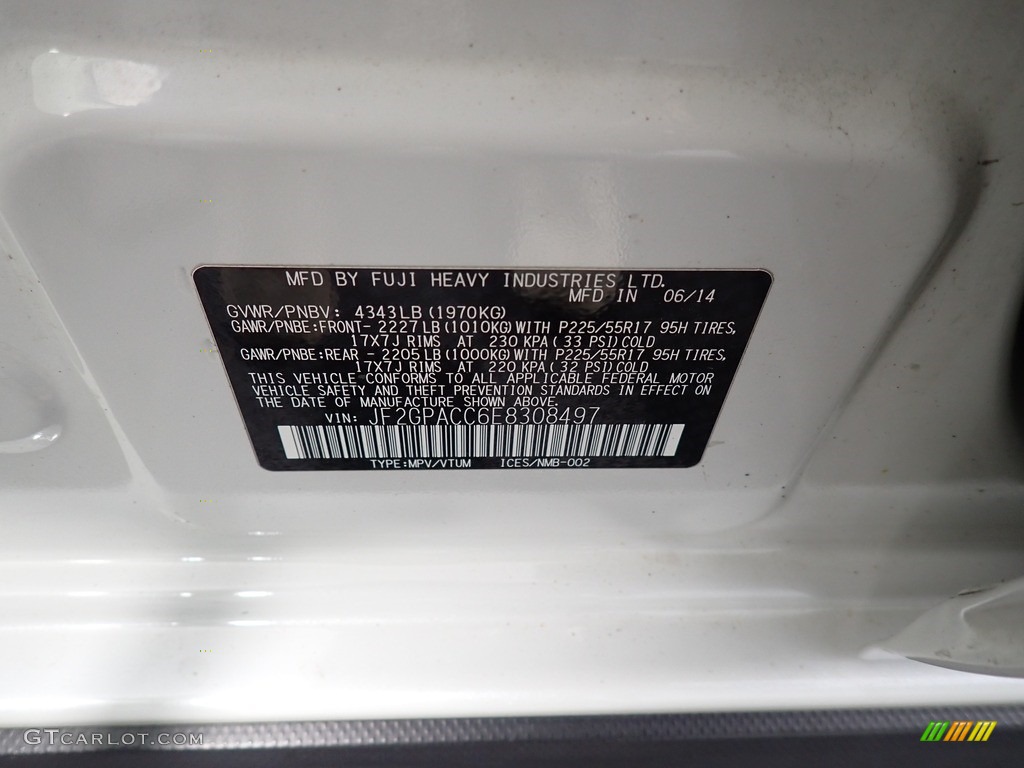2014 XV Crosstrek 2.0i Premium - Satin White Pearl / Ivory photo #42