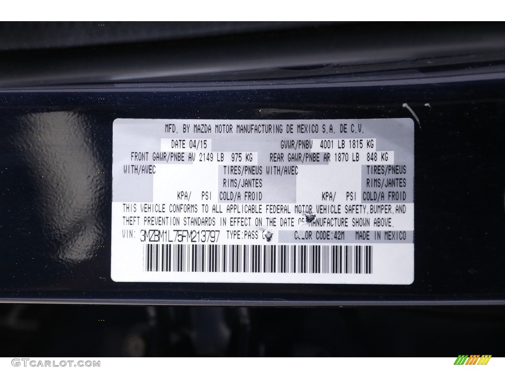 2015 MAZDA3 Color Code 42M for Deep Crystal Blue Mica Photo #141666774