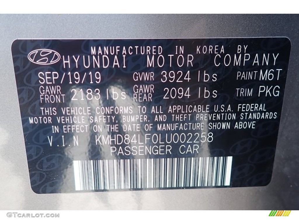 2020 Elantra Color Code M6T for Fluid Metal Photo #141668498