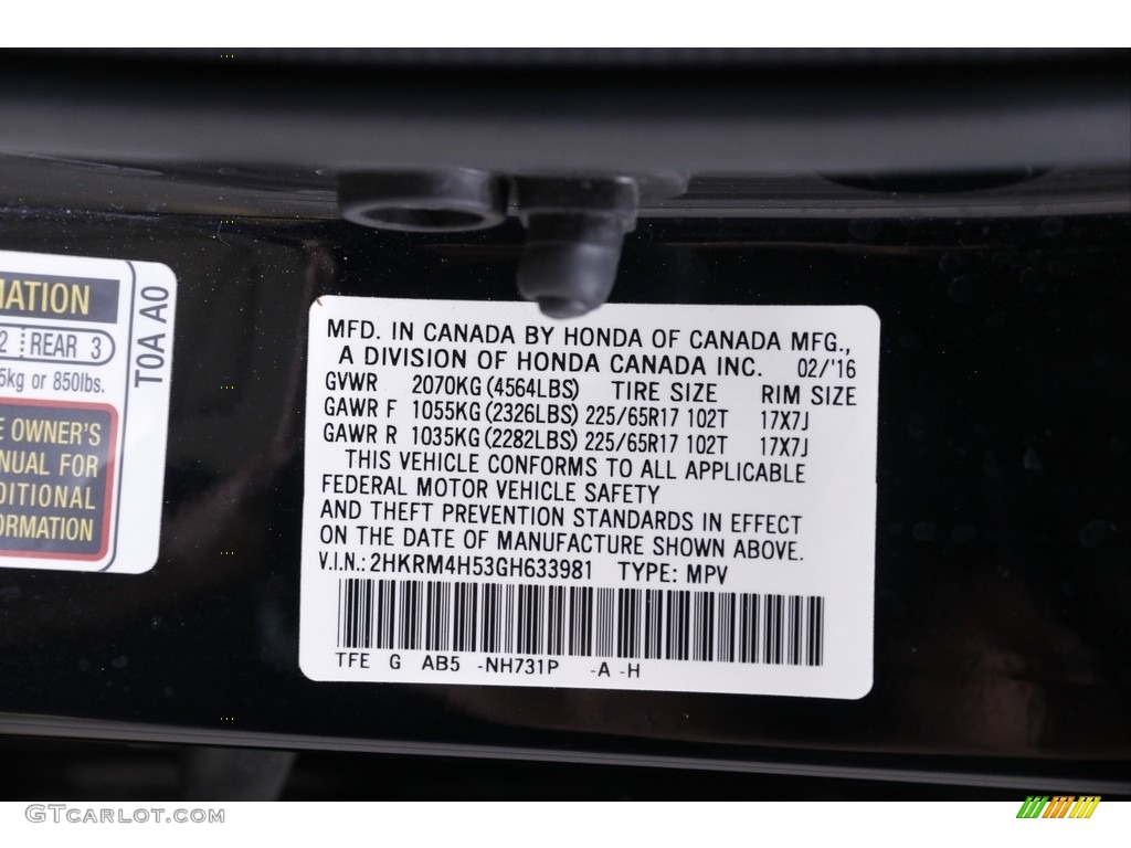 2016 CR-V EX AWD - Crystal Black Pearl / Black photo #24