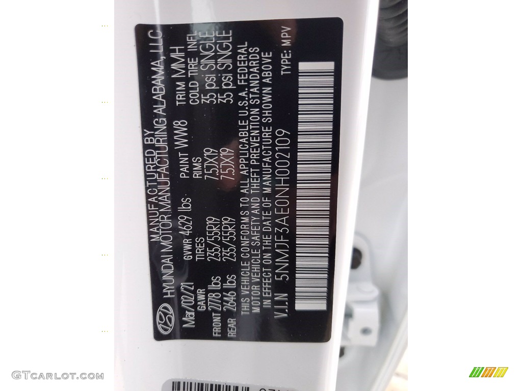 2022 Tucson Color Code WW8 for Quartz White Photo #141677802