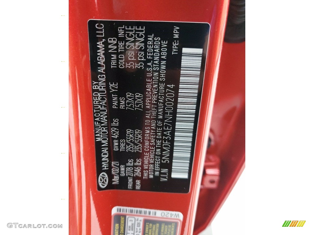 2022 Tucson Color Code Y2E for Calypso Red Photo #141677976