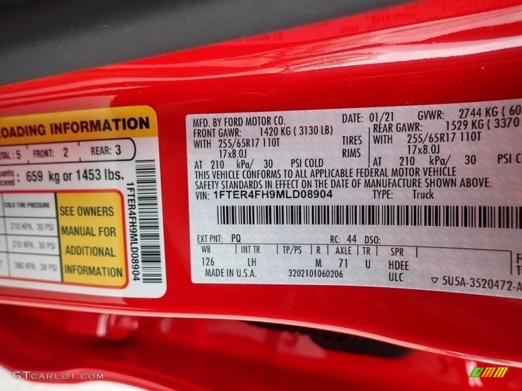 2021 Ranger Color Code PQ for Race Red Photo #141693002