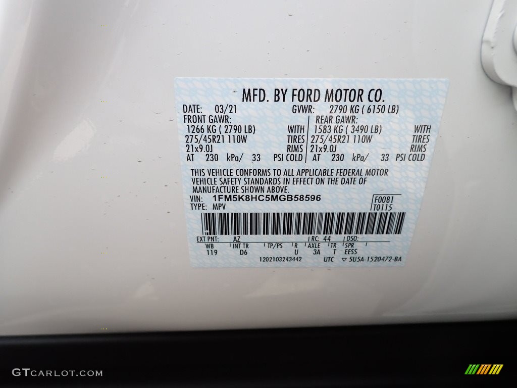 2021 Explorer Platinum 4WD - Star White Metallic Tri-Coat / Ebony photo #14