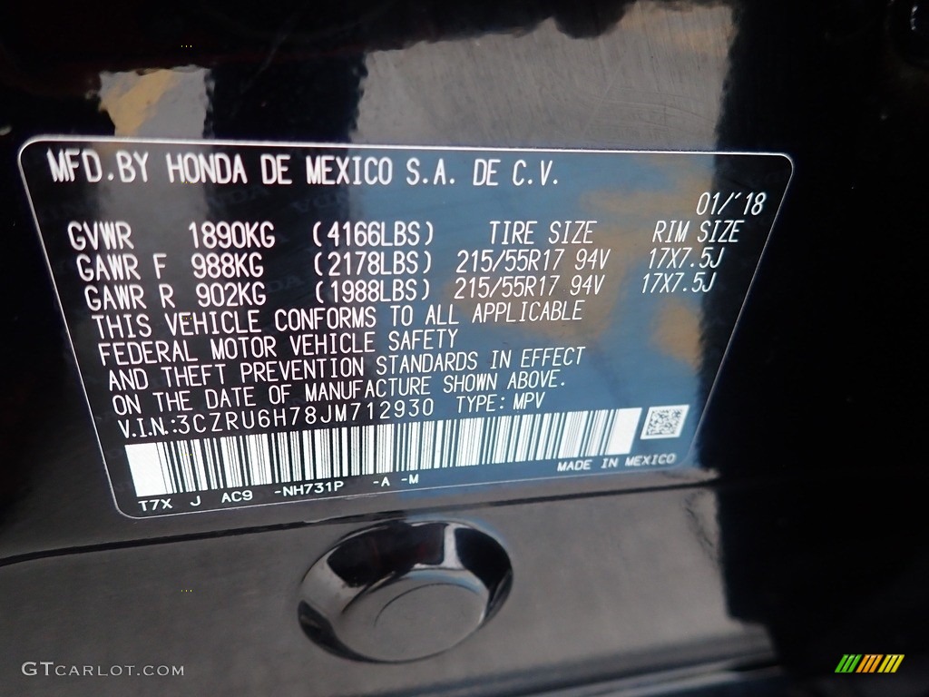 2018 Honda HR-V EX-L AWD Color Code Photos