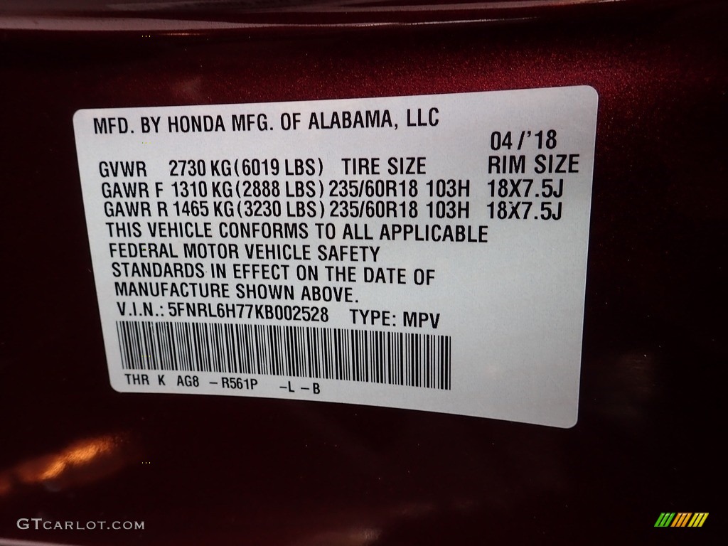 2019 Odyssey Color Code R561P for Deep Scarlet Pearl Photo #141703617