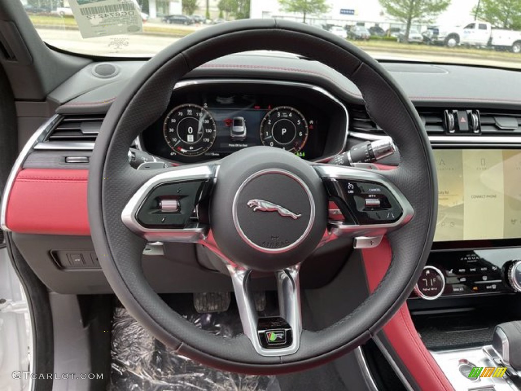 2021 Jaguar F-PACE P400 R Ebony/Mars Red Steering Wheel Photo #141707057