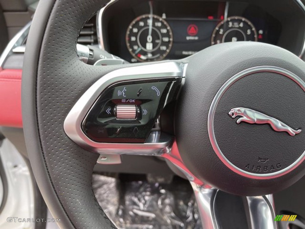 2021 Jaguar F-PACE P400 R Ebony/Mars Red Steering Wheel Photo #141707078