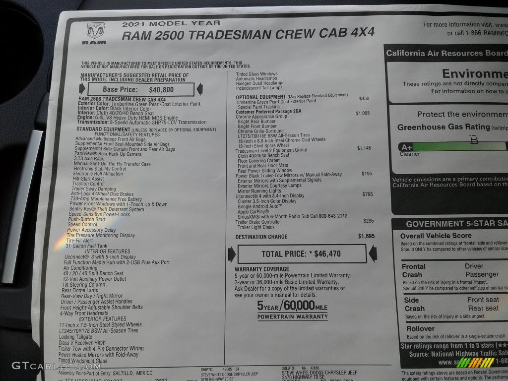2021 Ram 2500 Tradesman Crew Cab 4x4 Window Sticker Photo #141713333