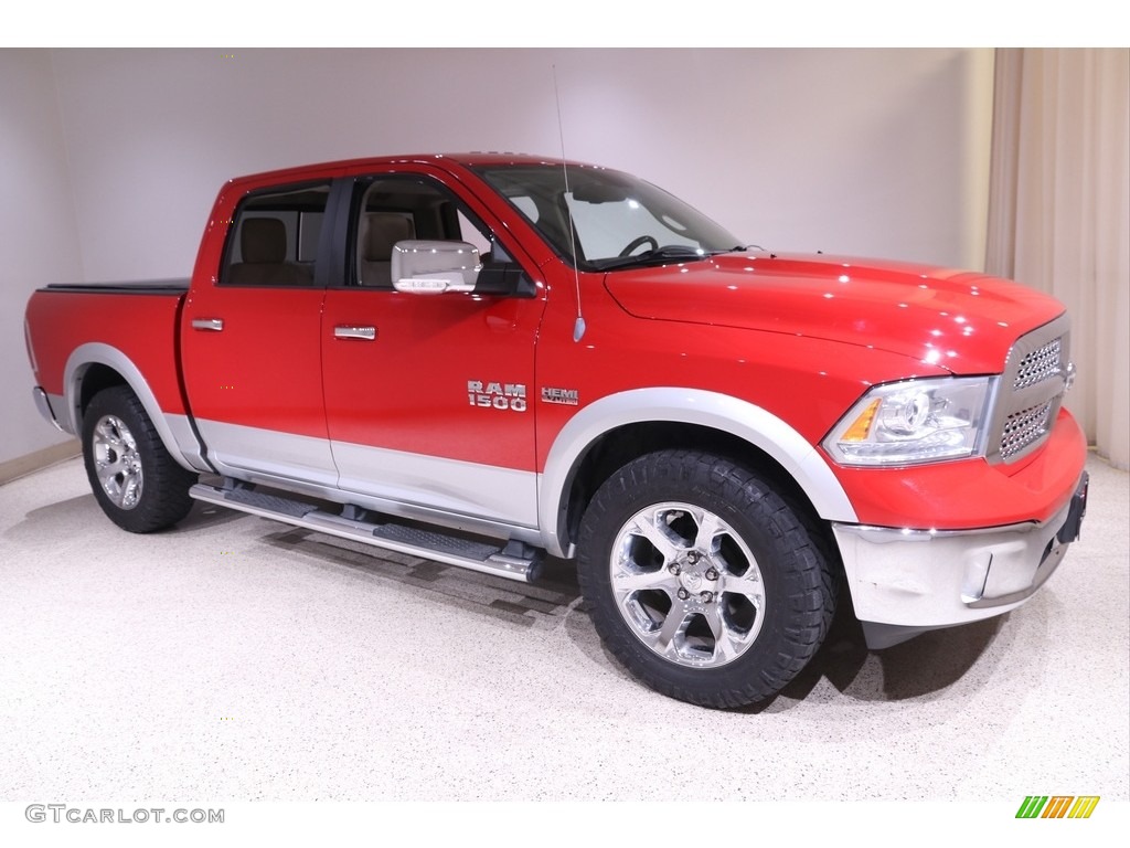 2014 1500 Laramie Crew Cab 4x4 - Flame Red / Canyon Brown/Light Frost Beige photo #1