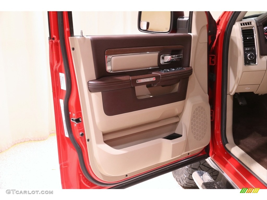 2014 1500 Laramie Crew Cab 4x4 - Flame Red / Canyon Brown/Light Frost Beige photo #4