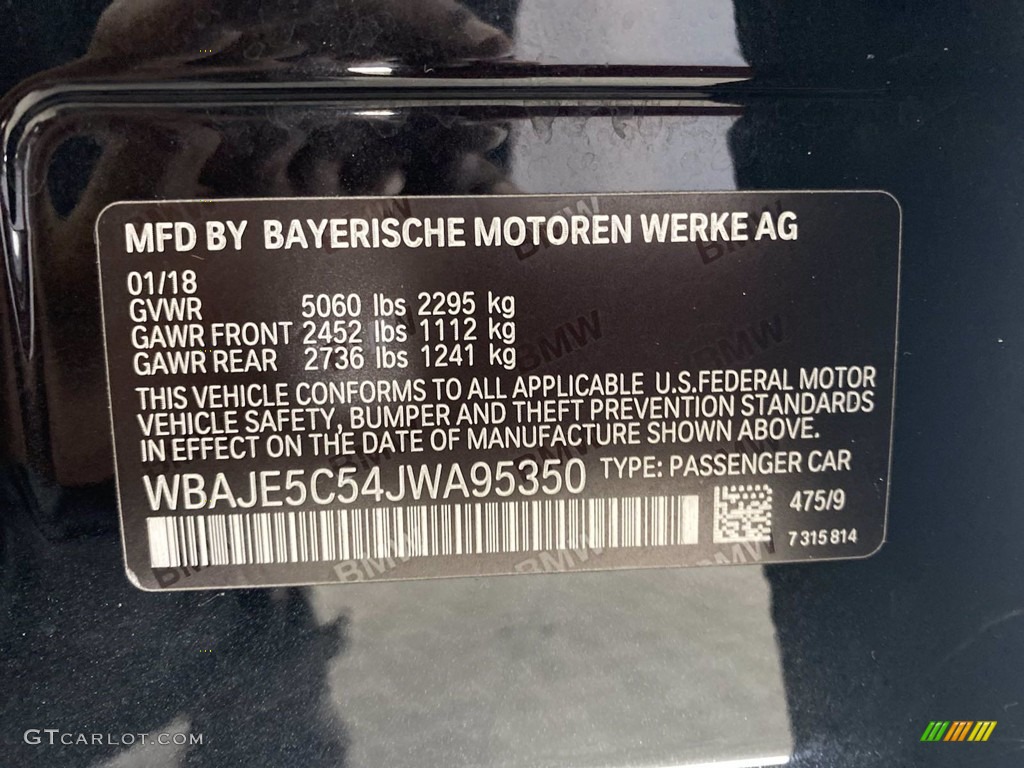 2018 5 Series 540i Sedan - Black Sapphire Metallic / Black photo #37