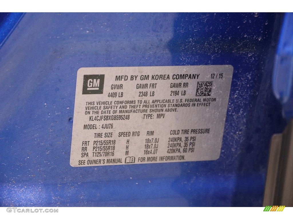 2016 Encore Convenience AWD - Coastal Blue Metallic / Ebony photo #18